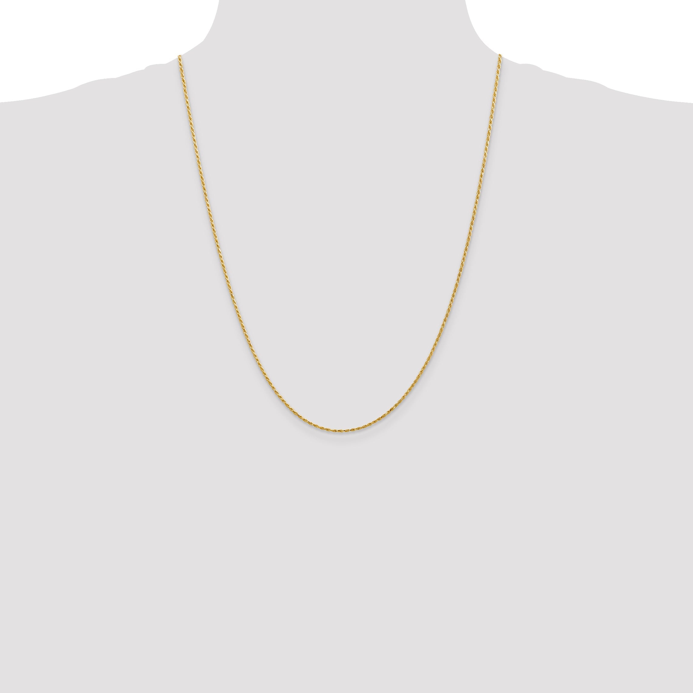14K Yellow Gold 1.3mm Diamond Cut Solid Machine Made Rope With Lobster Clasp Chain Necklace