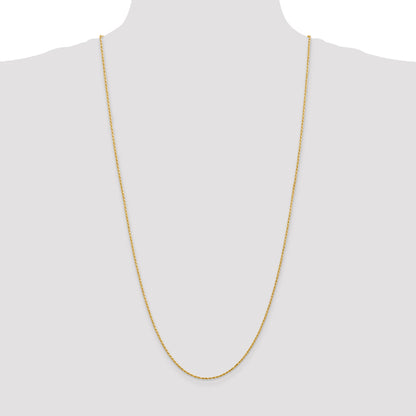 14K Yellow Gold 1.3mm Diamond Cut Solid Machine Made Rope With Lobster Clasp Chain Necklace