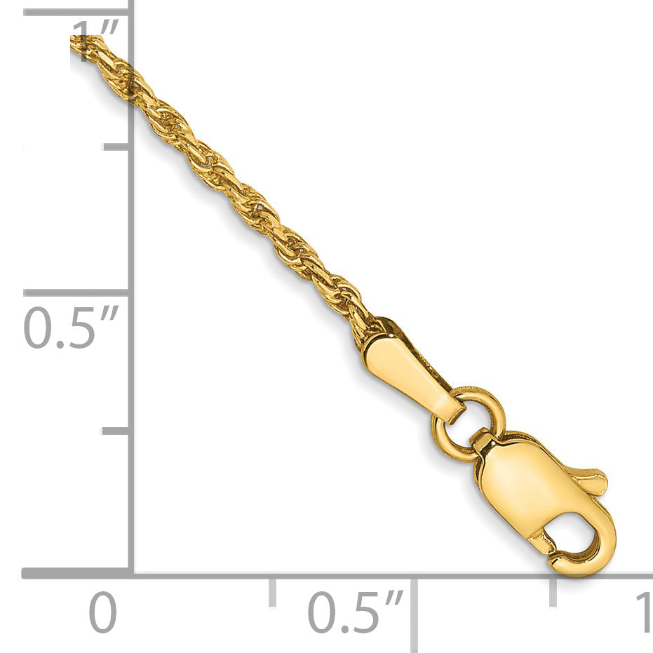 14K Yellow Gold 1.3mm Diamond Cut Solid Machine Made Rope With Lobster Clasp Chain Bracelet