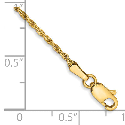 14K Yellow Gold 1.3mm Diamond Cut Solid Machine Made Rope With Lobster Clasp Chain Bracelet