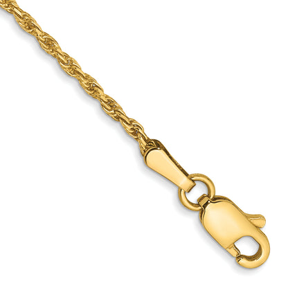 14K Yellow Gold 1.3mm Diamond Cut Solid Machine Made Rope With Lobster Clasp Chain Bracelet