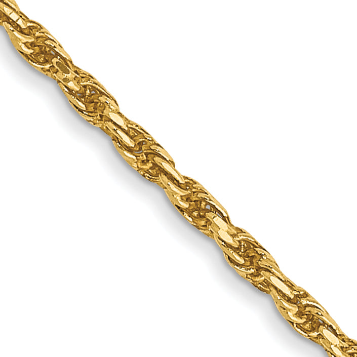 14K Yellow Gold 1.3mm Diamond Cut Solid Machine Made Rope With Lobster Clasp Chain Necklace