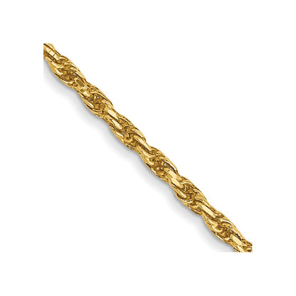 14K Yellow Gold 1.3mm Diamond Cut Solid Machine Made Rope With Lobster Clasp Chain Necklace
