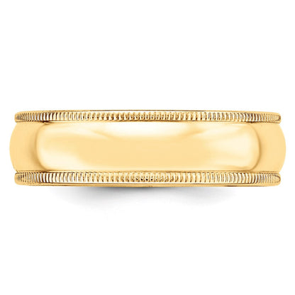 18k Yellow Gold 6mm Milgrain Half Round Wedding Band Ring