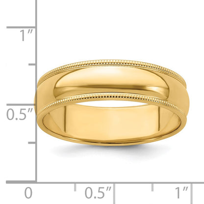 18k Yellow Gold 6mm Milgrain Half Round Wedding Band Ring