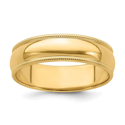 18k Yellow Gold 6mm Milgrain Half Round Wedding Band Ring
