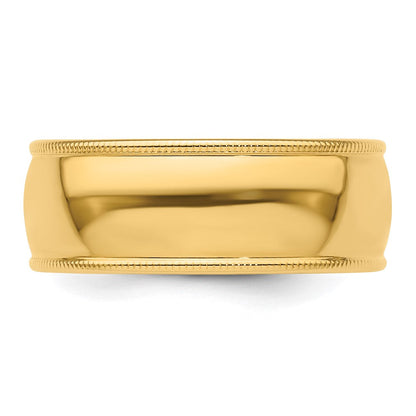 18k Yellow Gold 8mm Milgrain Half Round Wedding Band Ring