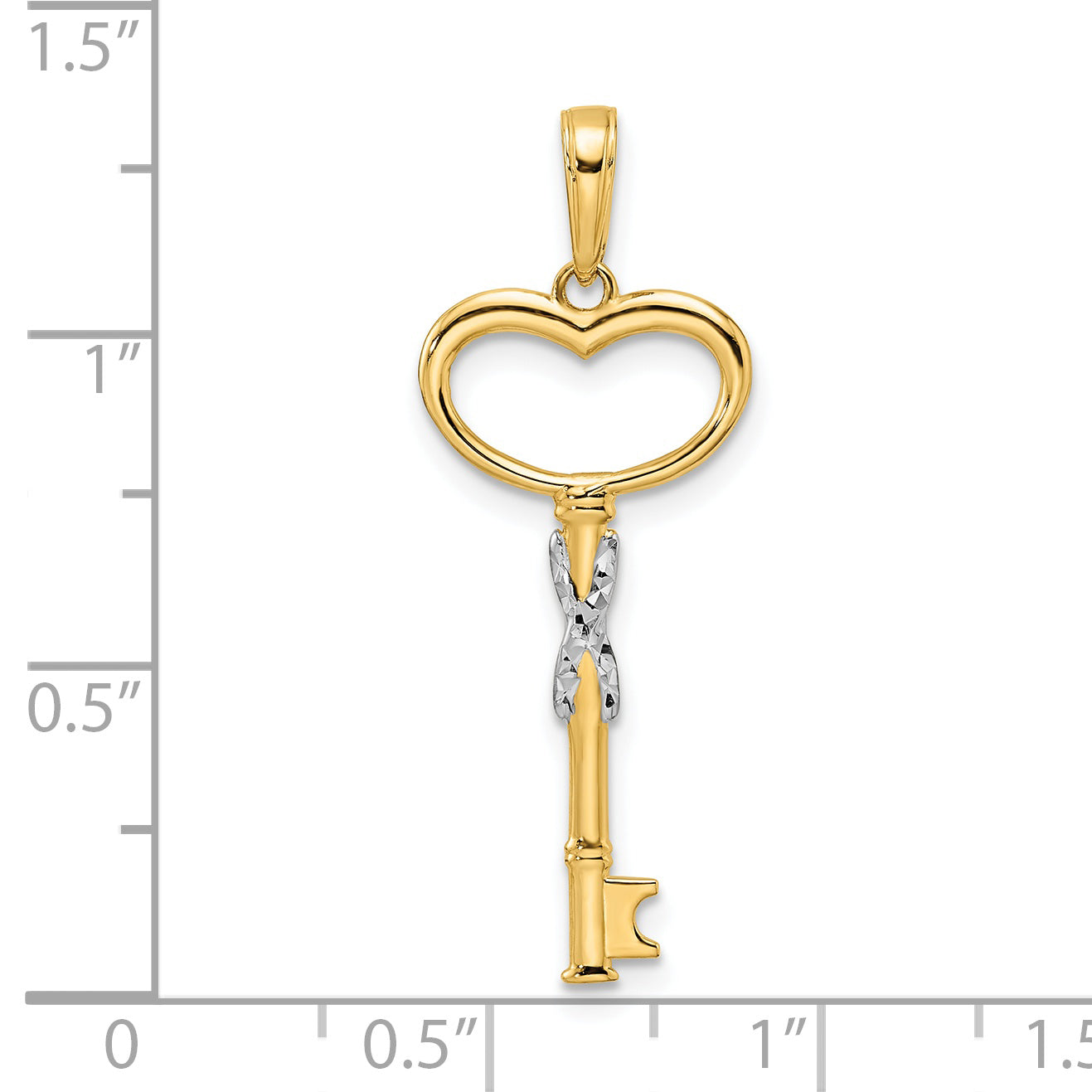 14K Yellow & Rhodium And White Diamiond-Cut Heart Key Pendant