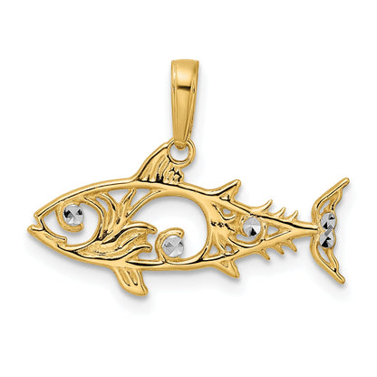 14K Yellow & Rhodium And White D/C Fish Pendant