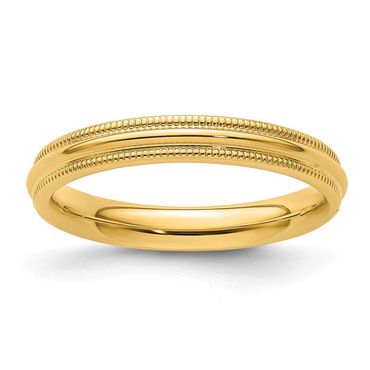 14k Yellow Gold 3mm Milgrain Half Round Comfort Fit Wedding Band Ring