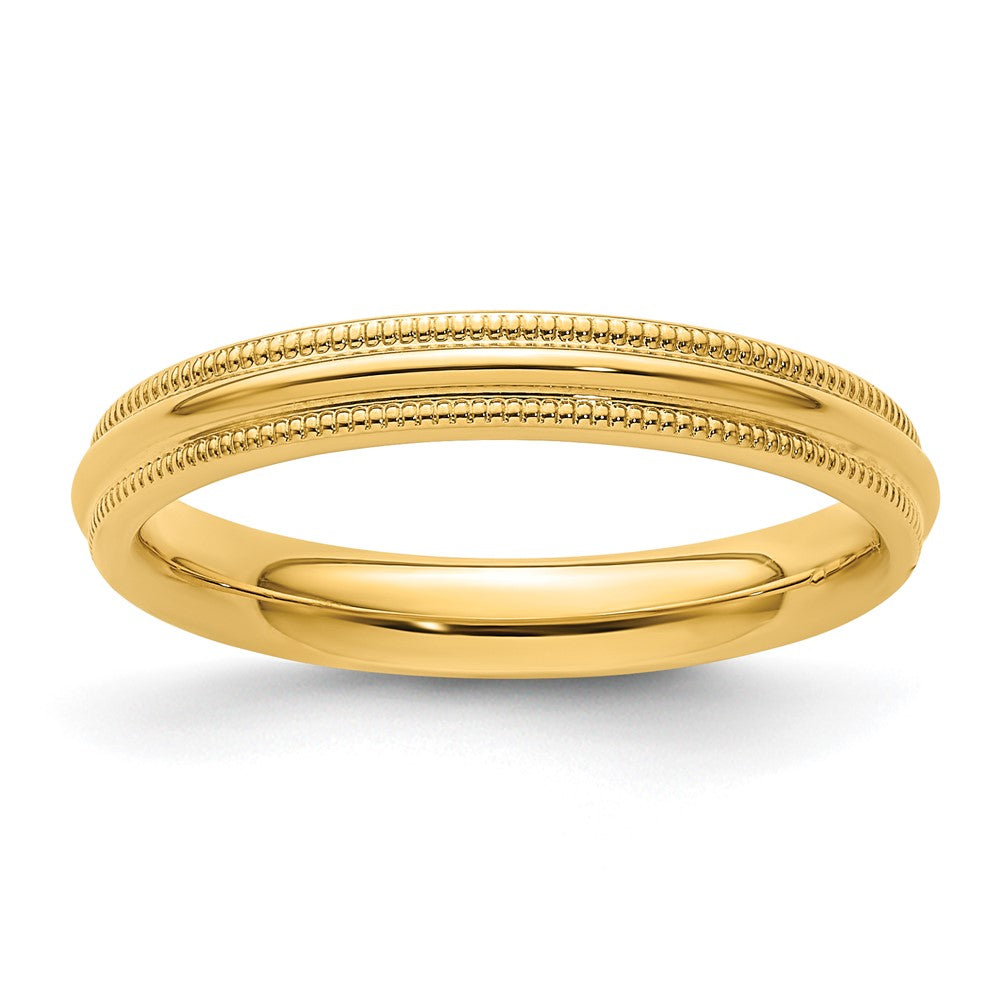 18k Yellow Gold 3mm Milgrain Half Round Comfort Fit Wedding Band Ring