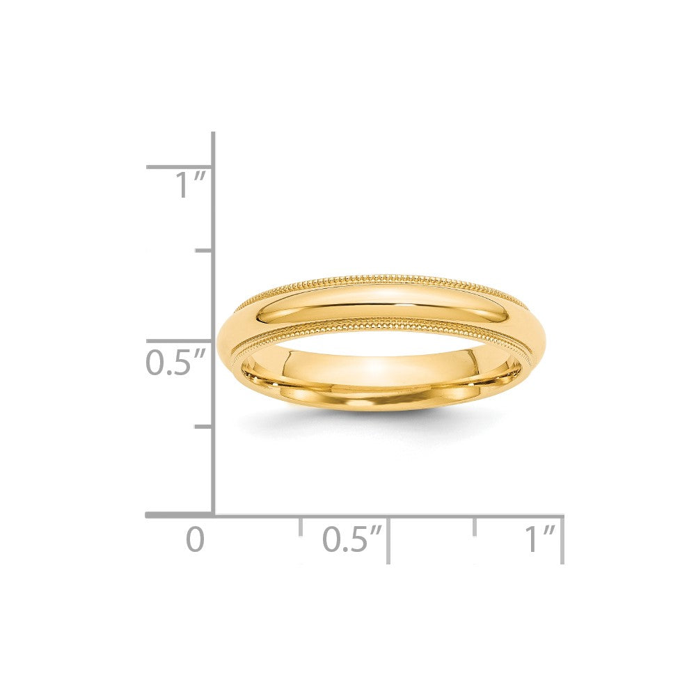 14k Yellow Gold 4mm Milgrain Half Round Comfort Fit Wedding Band Ring