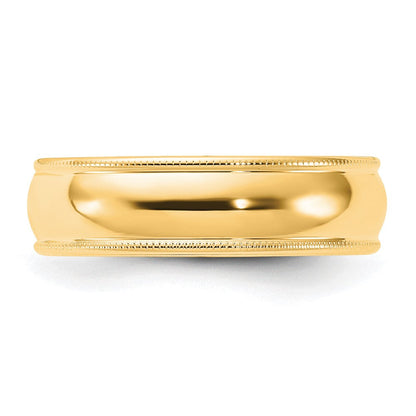 14k Yellow Gold 6mm Milgrain Half Round Comfort Fit Wedding Band Ring