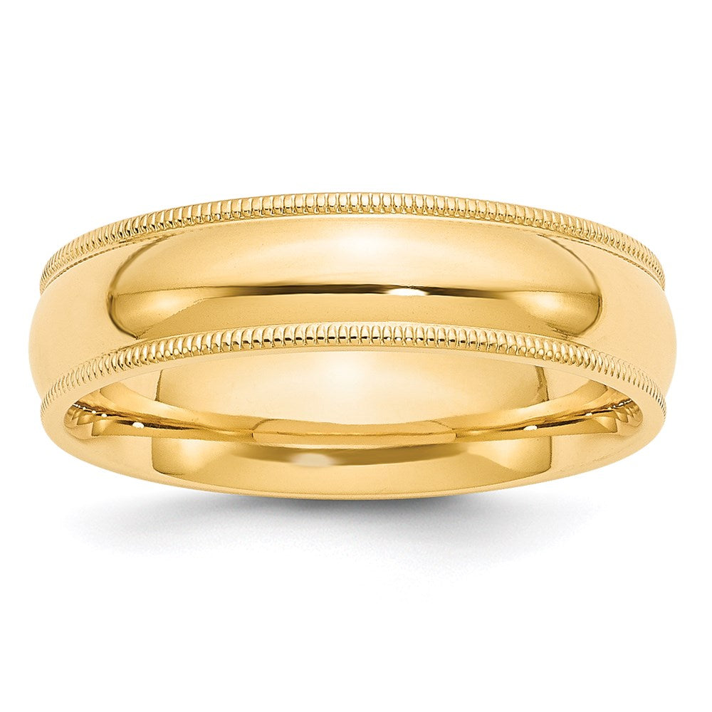 14k Yellow Gold 6mm Milgrain Half Round Comfort Fit Wedding Band Ring