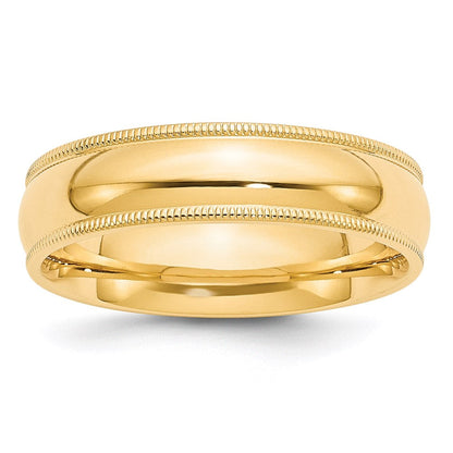 14k Yellow Gold 6mm Milgrain Half Round Comfort Fit Wedding Band Ring