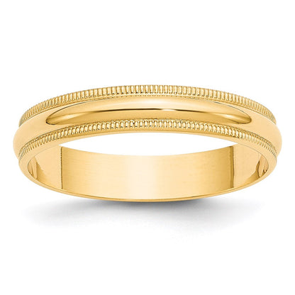 14k Yellow Gold 4mm Lightweight Milgrain Half Round Wedding Band Ring
