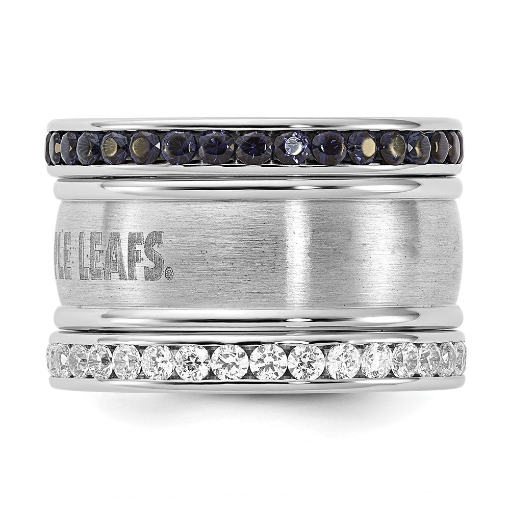 Stainless Steel Nhl Toronto Maple Leafs Blue & Clear Crystal Triple Ring Set (Size 9 Only)