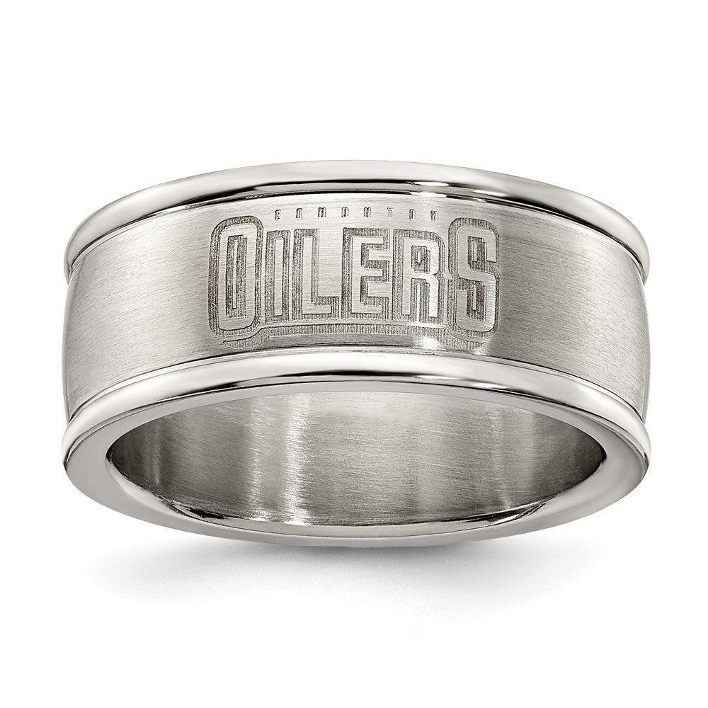 Stainless Steel Edmonton Oilers Logo Band Ring Size 7