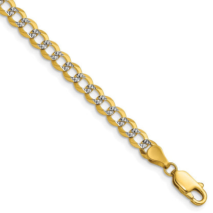 14K Yellow & Rhodium 4.7mm Lightweight Pavé Flat Cuban Chain Necklace