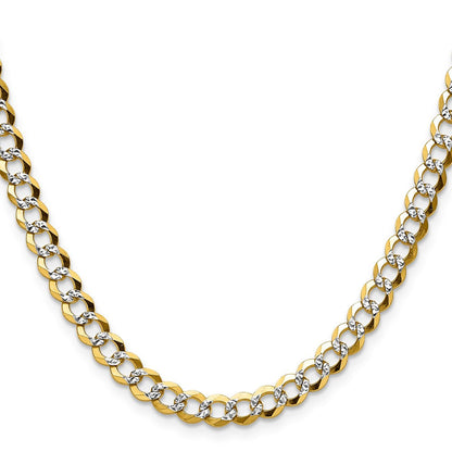 14K Yellow & Rhodium 5.9mm Lightweight Pavé Flat Cuban Chain Necklace