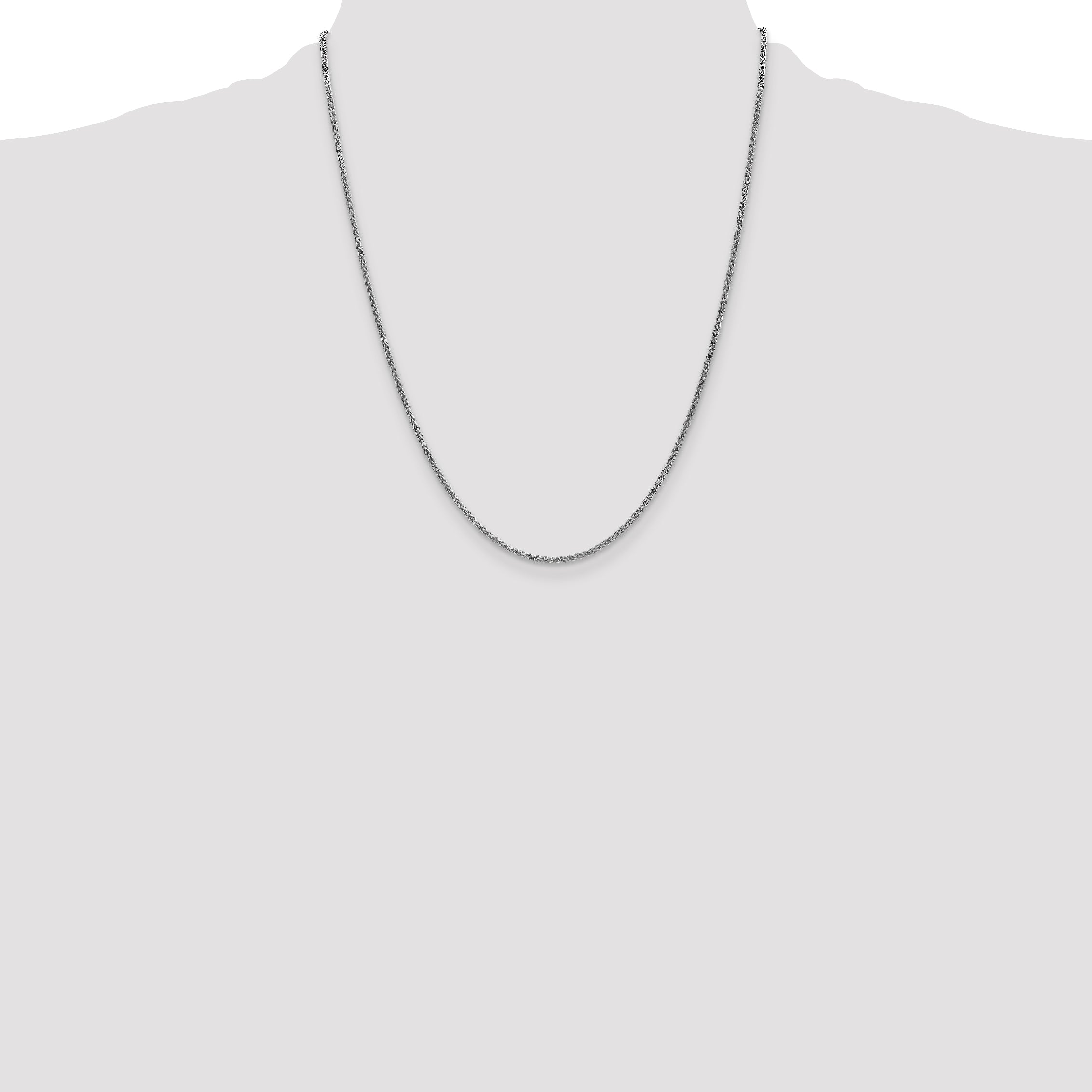 14K White Gold .8mm Light Baby Rope With Spring Ring Clasp Chain Necklace