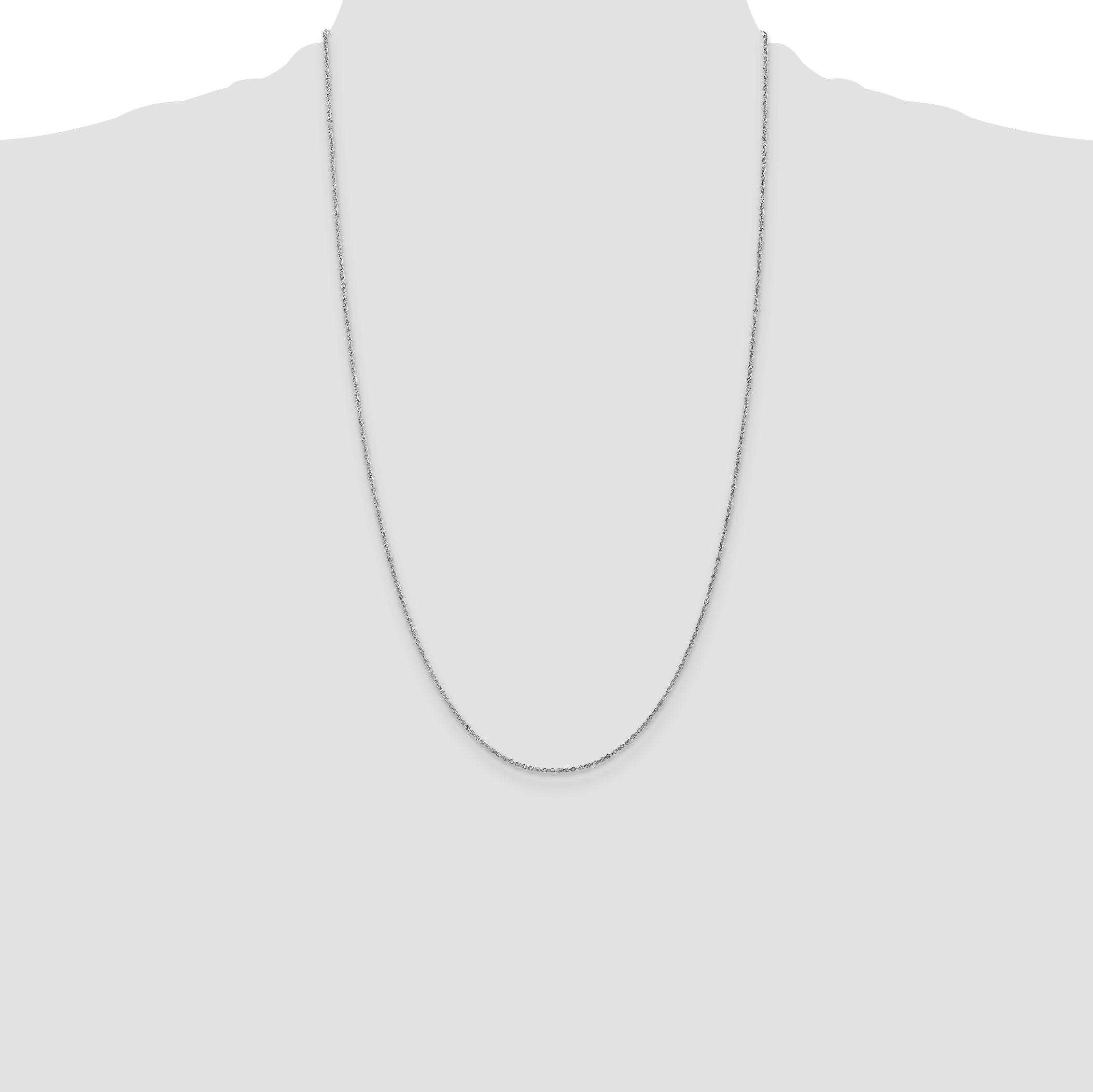 14K White Gold .8mm Light Baby Rope With Spring Ring Clasp Chain Necklace
