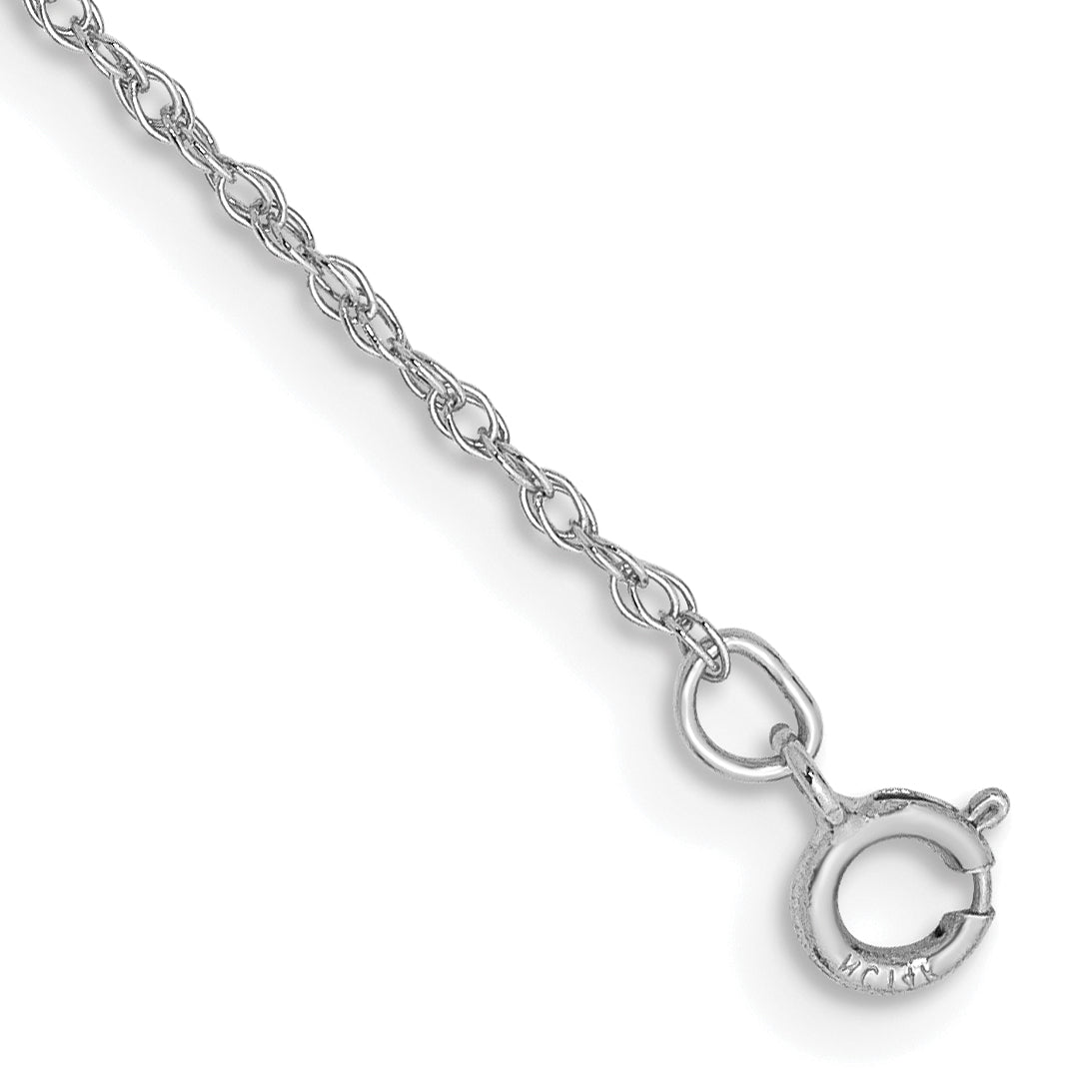 14K White Gold .8mm Light Baby Rope With Spring Ring Clasp Chain Bracelet