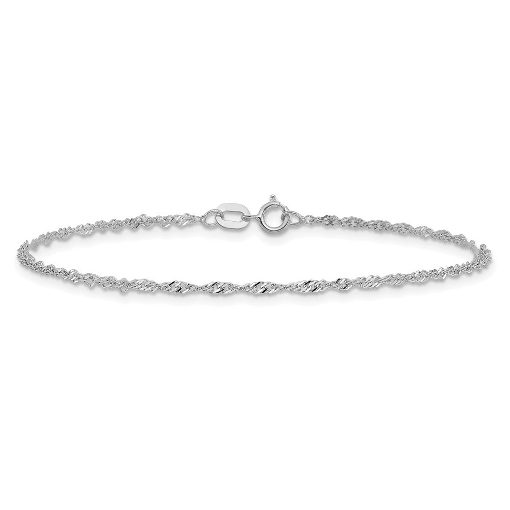 14K White Gold 7 Inch 1.4mm Singapore With Spring Ring Clasp Chain Bracelet