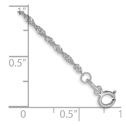 14K White Gold 7 Inch 1.4mm Singapore With Spring Ring Clasp Chain Bracelet