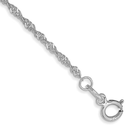14K White Gold 7 Inch 1.4mm Singapore With Spring Ring Clasp Chain Bracelet