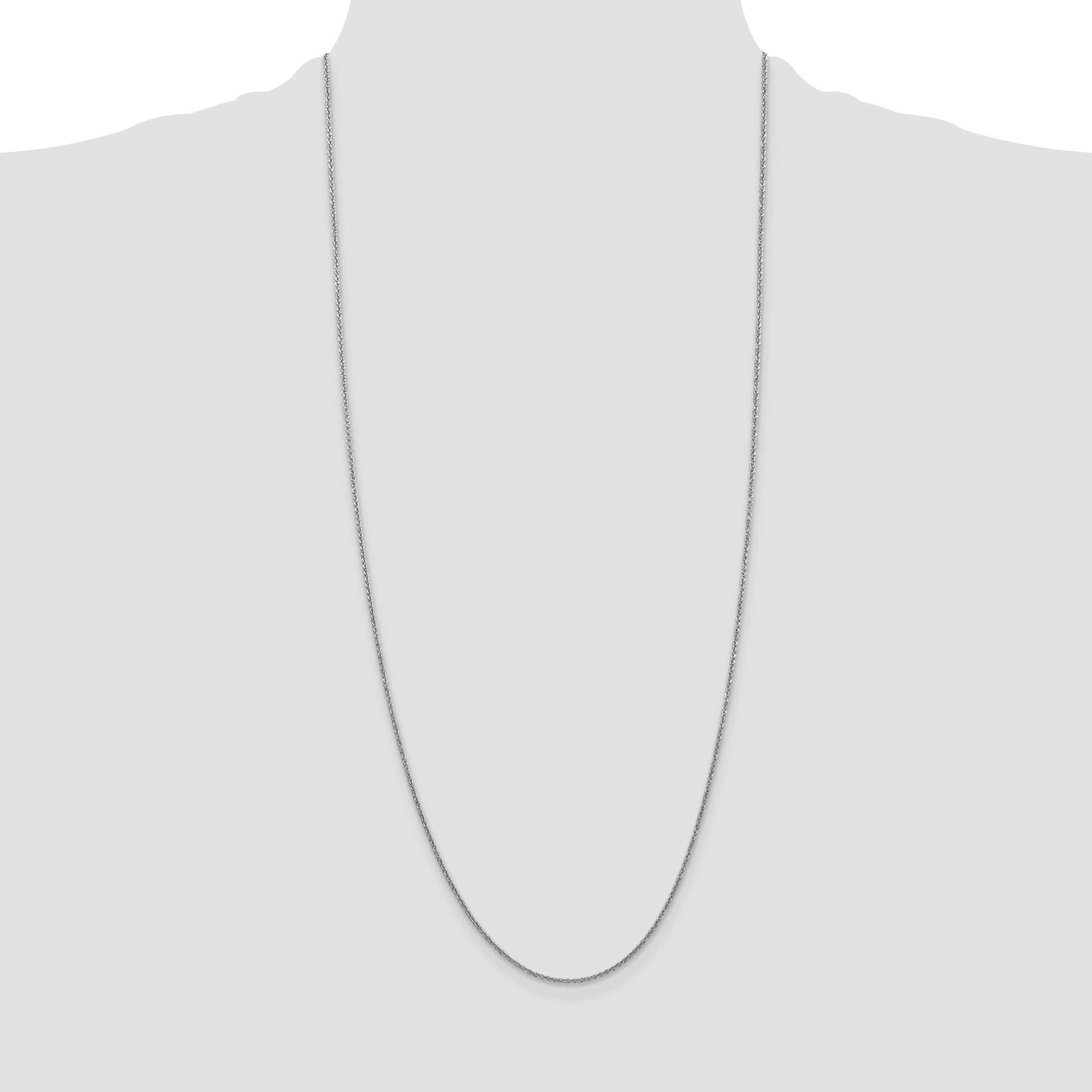 14K White Gold 1.4mm Round Open Link Cable With Lobster Clasp Chain Necklace
