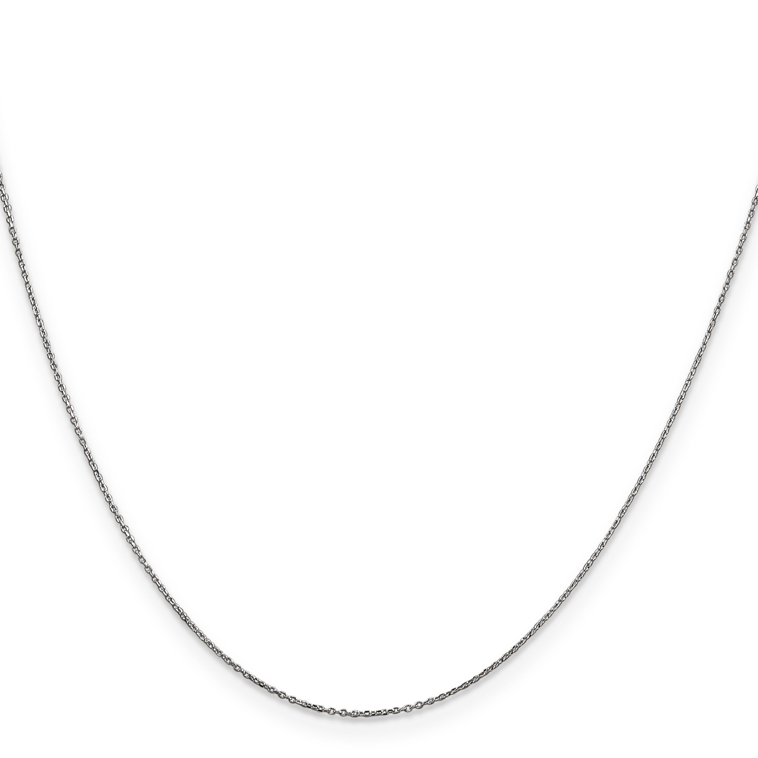 14K White Gold 14 Inch .6mm Diamond-Cut Round Open Link Cable With Spring Ring Clasp Chain Necklace