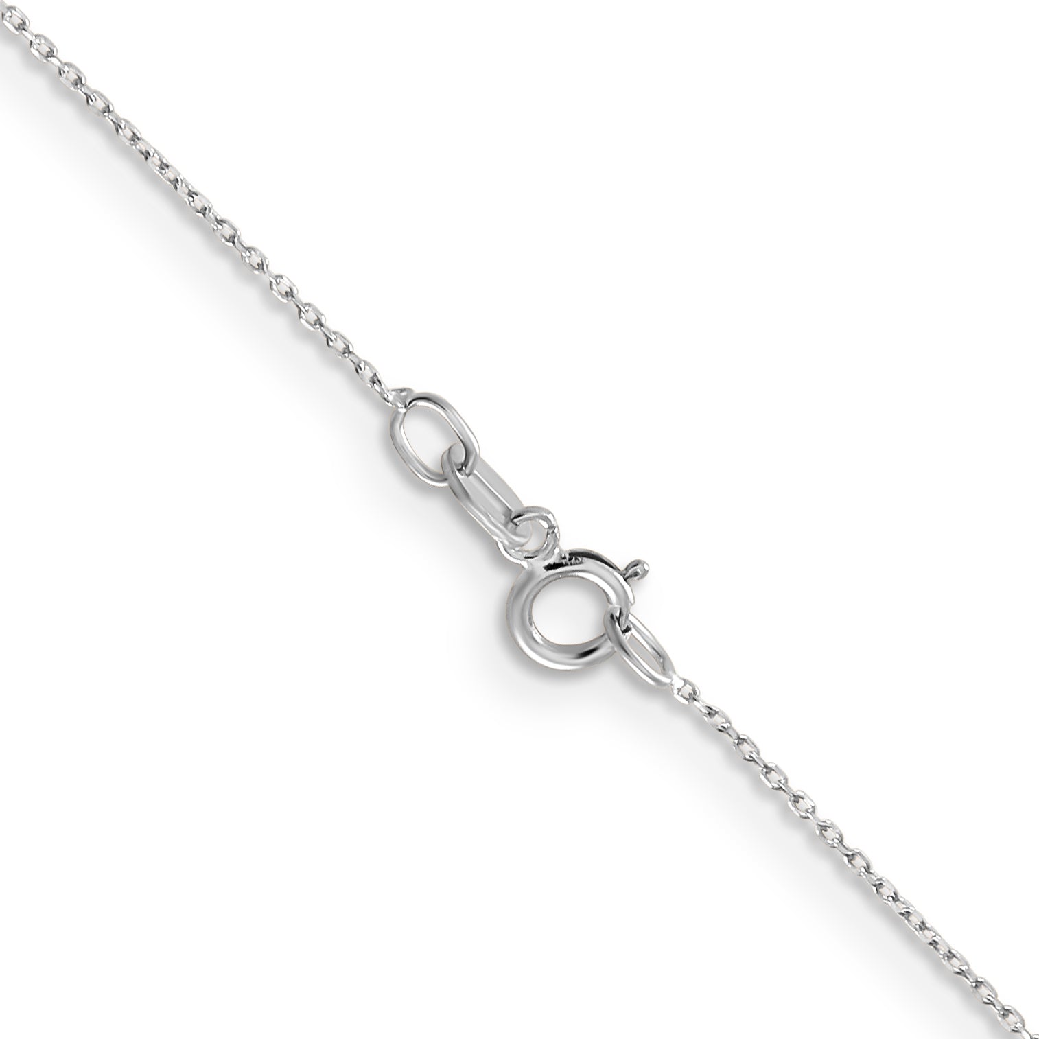 14K White Gold 14 Inch .6mm Diamond-Cut Round Open Link Cable With Spring Ring Clasp Chain Necklace