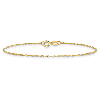14K Yellow Gold 5.5 Inch 1mm Singapore With Spring Ring Clasp Chain Bracelet