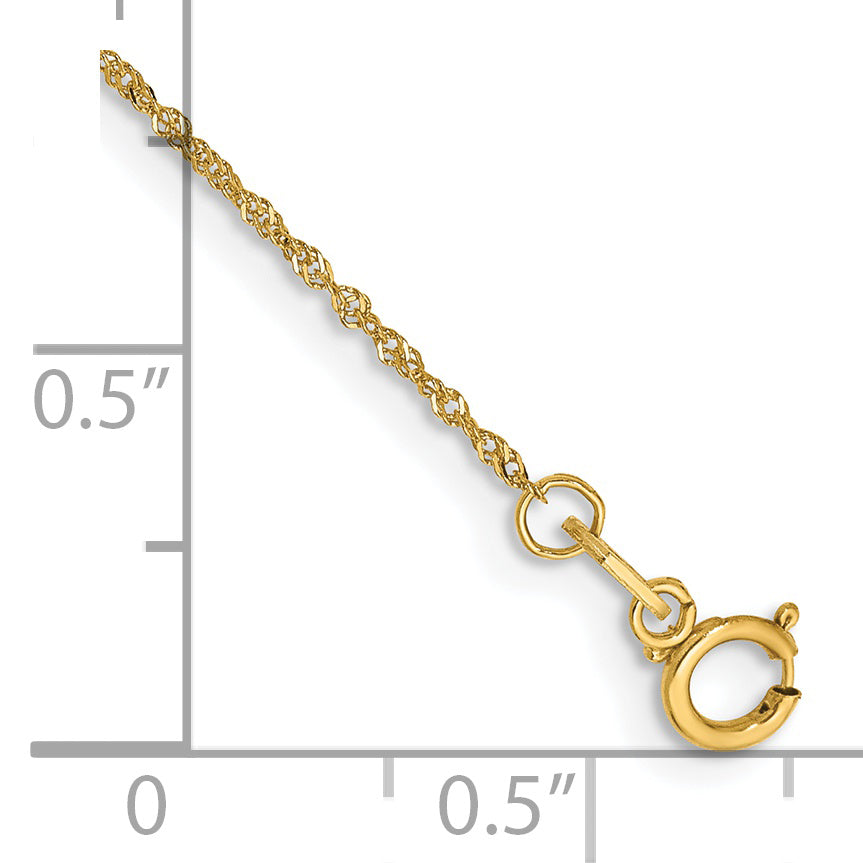 14K Yellow Gold 10 Inch 1mm Singapore With Spring Ring Clasp Anklet
