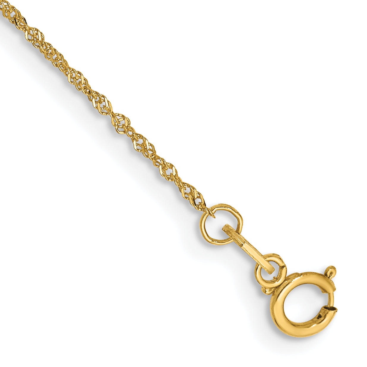 14K Yellow Gold 10 Inch 1mm Singapore With Spring Ring Clasp Anklet