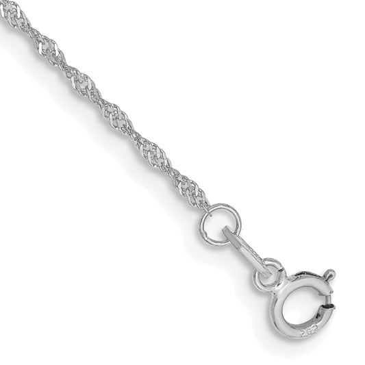 14K White Gold 6 Inch 1.10mm Singapore With Spring Ring Clasp Chain Bracelet