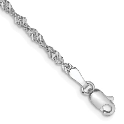 14K White Gold 7 Inch 2.0mm Singapore With Lobster Clasp Chain Bracelet