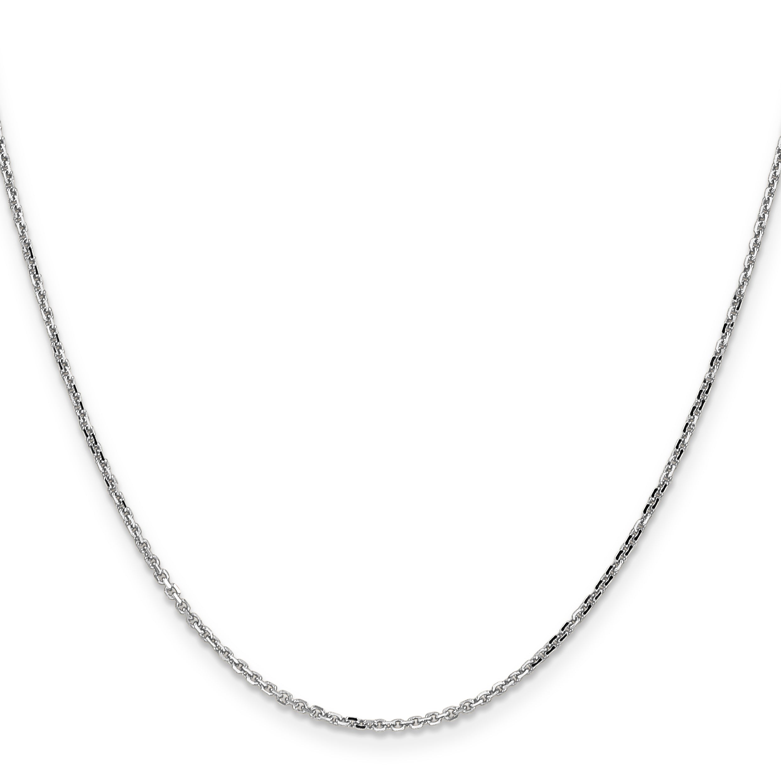 14K White Gold 14 Inch 1.4mm Diamond-Cut Round Open Link Cable With Lobster Clasp Chain Necklace