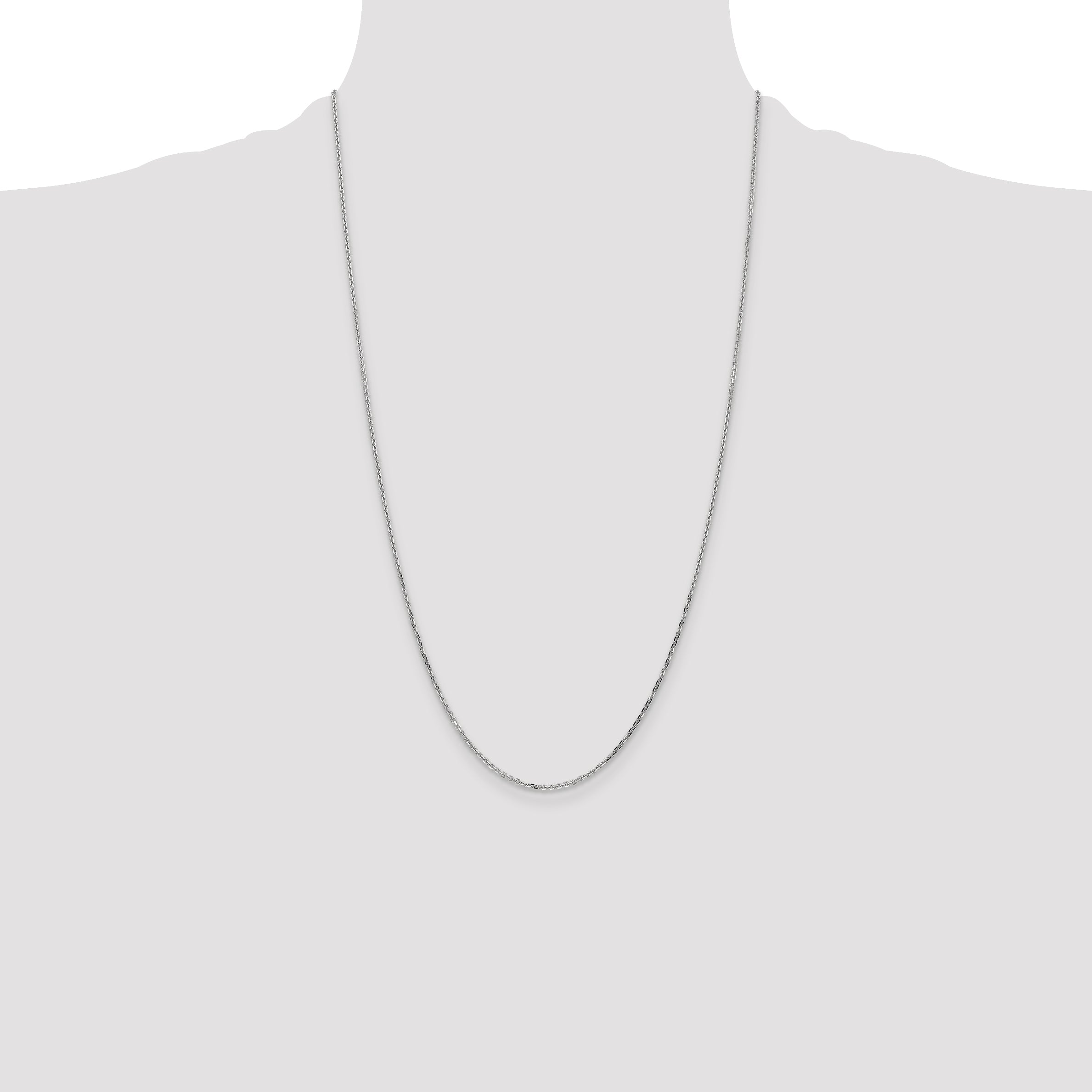 14K White Gold 1.4mm Diamond-Cut Round Open Link Cable With Lobster Clasp Chain Necklace