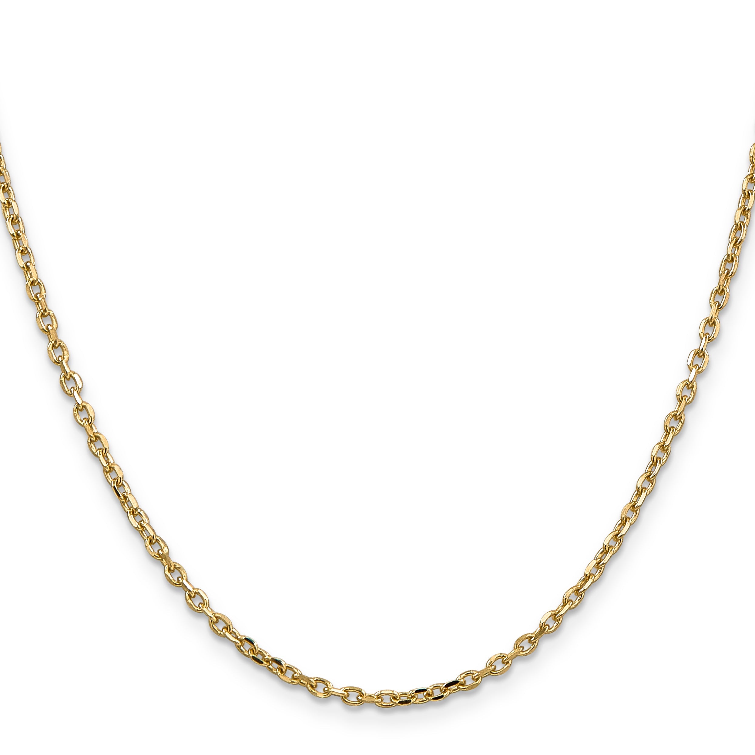 14K Yellow Gold 2.2mm Diamond-Cut Round Open Link Cable With Lobster Clasp Chain Necklace