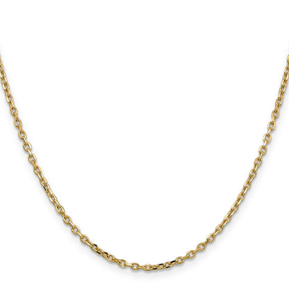 14K Yellow Gold 2.2mm Diamond-Cut Round Open Link Cable With Lobster Clasp Chain Necklace