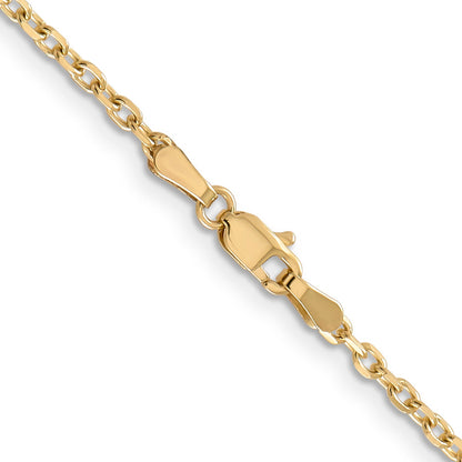 14K Yellow Gold 2.2mm Diamond-Cut Round Open Link Cable With Lobster Clasp Chain Necklace