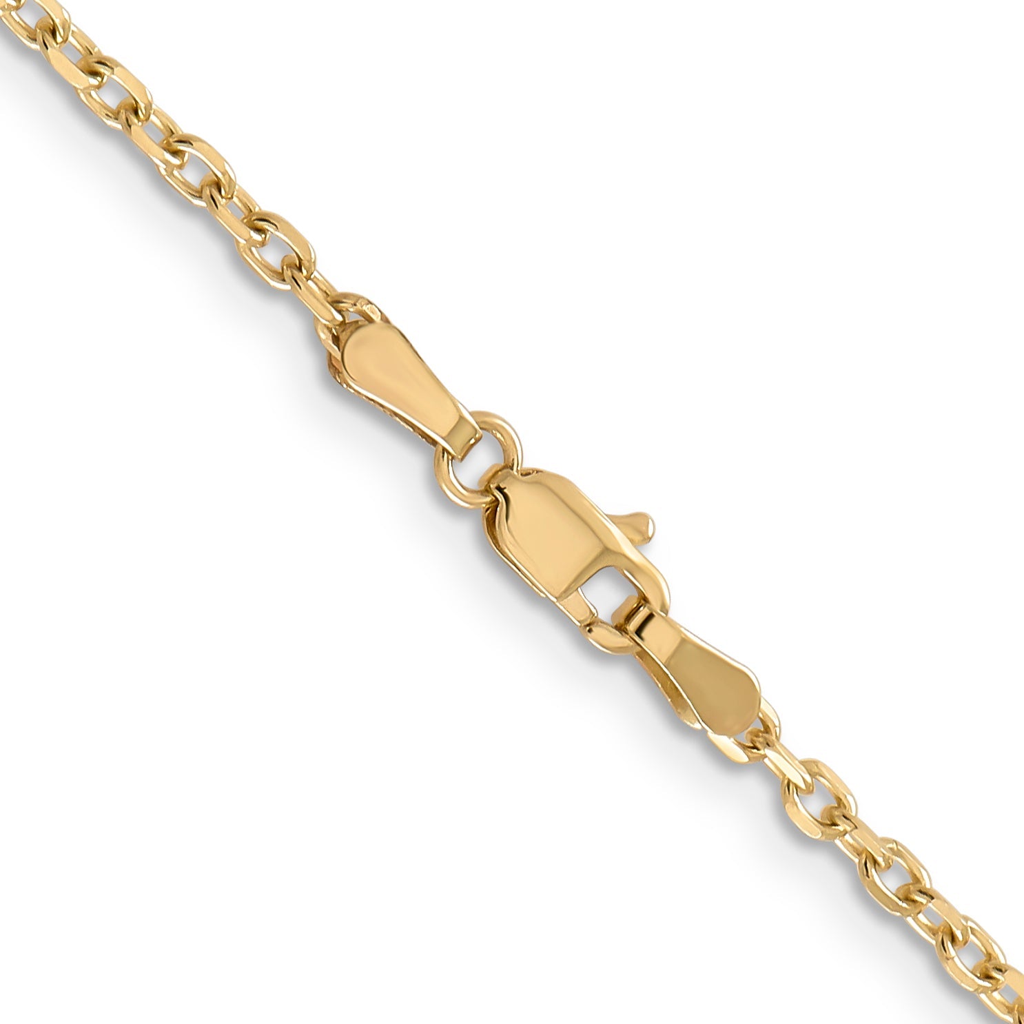 14K Yellow Gold 2.2mm Diamond-Cut Round Open Link Cable With Lobster Clasp Chain Necklace