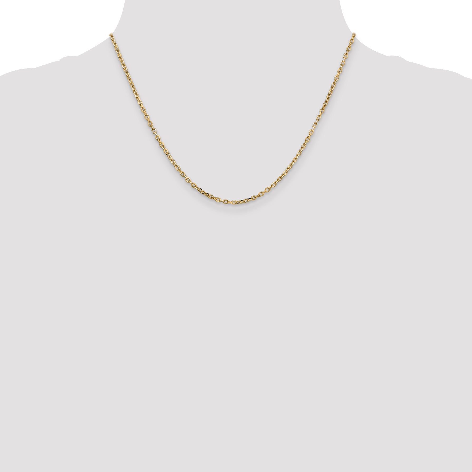 14K Yellow Gold 2.2mm Diamond-Cut Round Open Link Cable With Lobster Clasp Chain Necklace