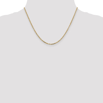 14K Yellow Gold 2.2mm Diamond-Cut Round Open Link Cable With Lobster Clasp Chain Necklace