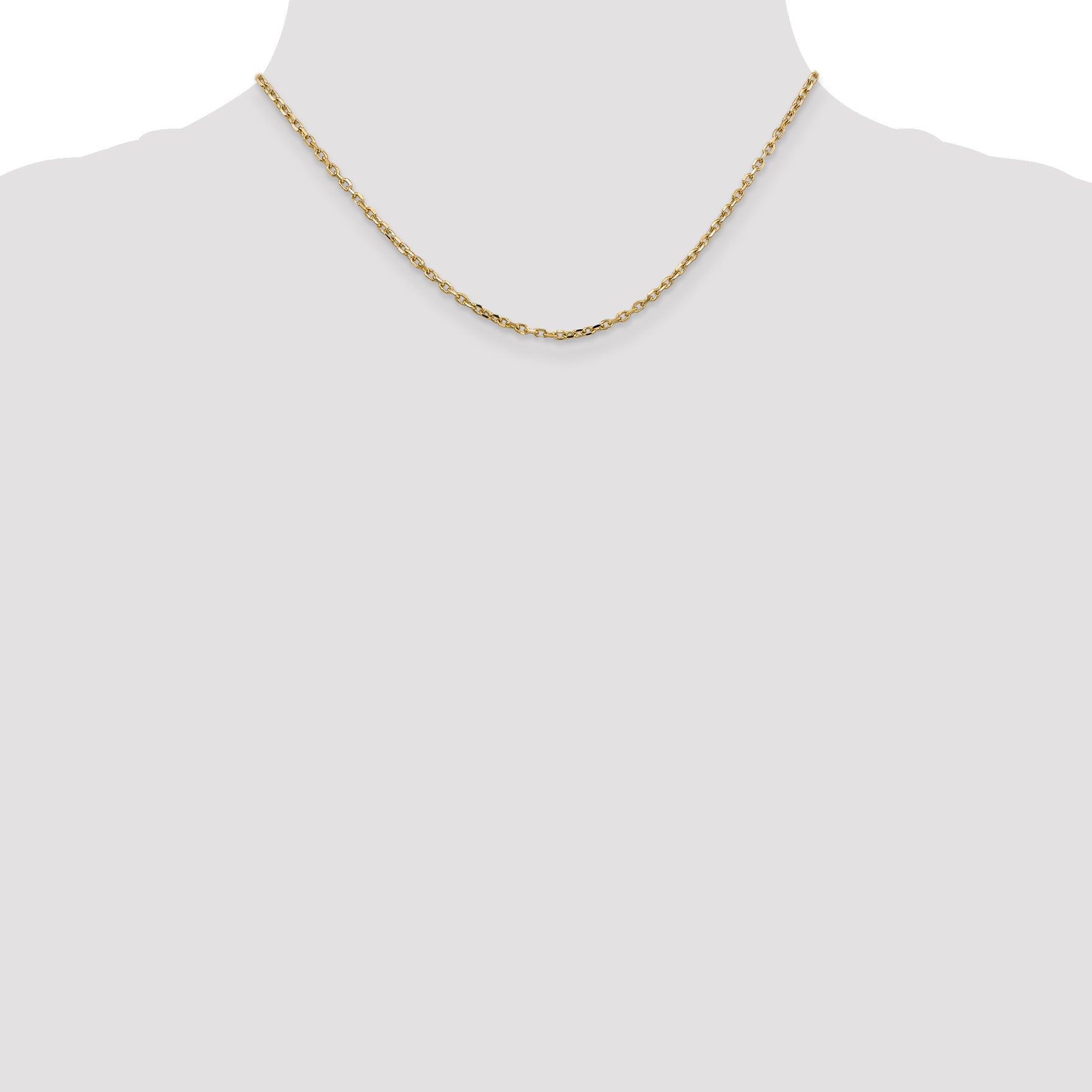 14K Yellow Gold 2.2mm Diamond-Cut Round Open Link Cable With Lobster Clasp Chain Necklace