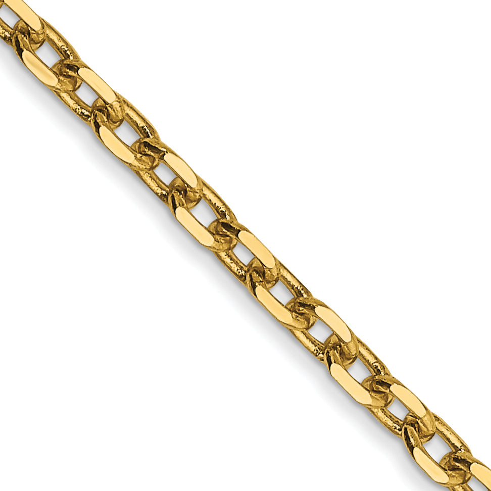 14K Yellow Gold 2.2mm Diamond-Cut Round Open Link Cable With Lobster Clasp Chain Necklace