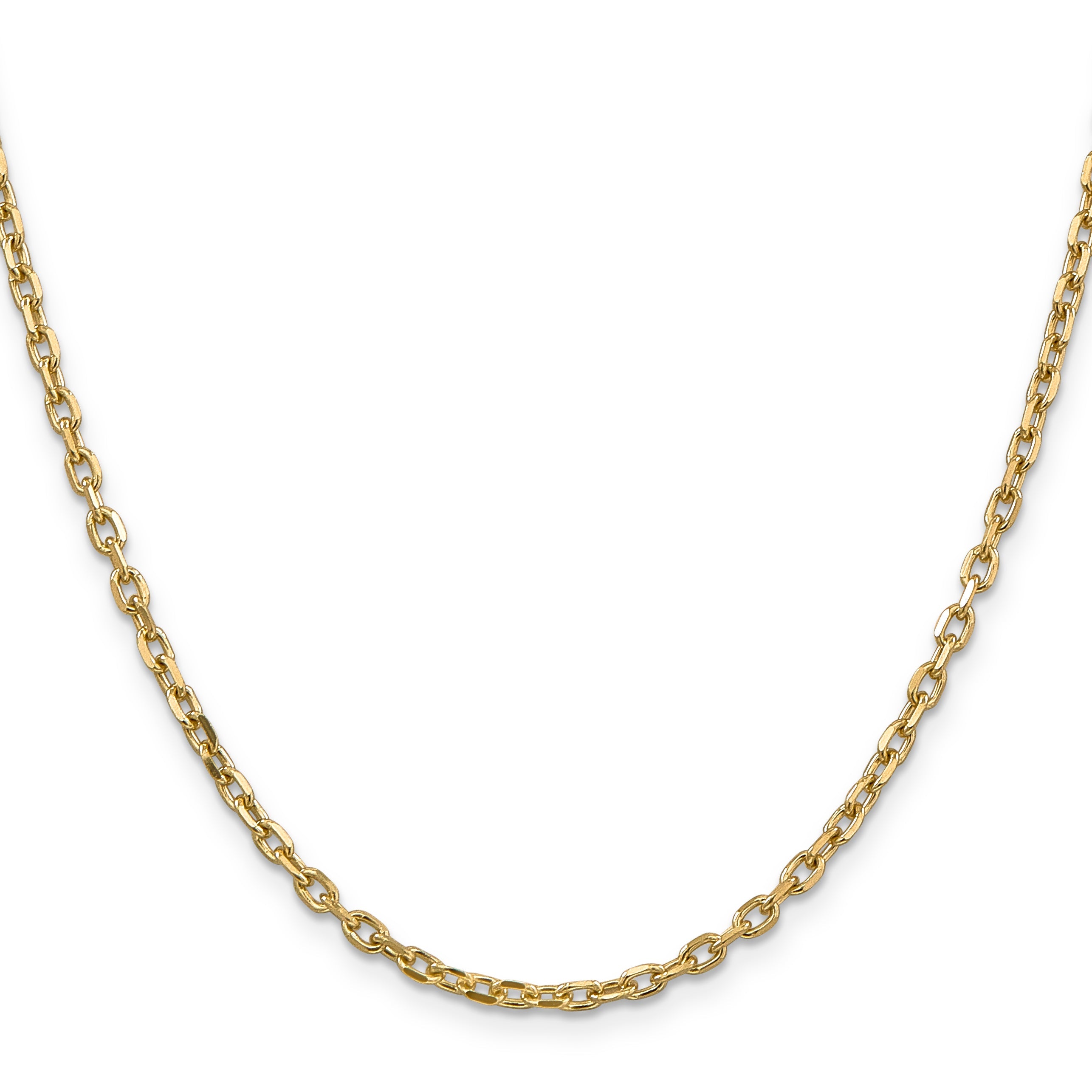 14K Yellow Gold 3mm Diamond-Cut Round Open Link Cable With Lobster Clasp Chain Necklace