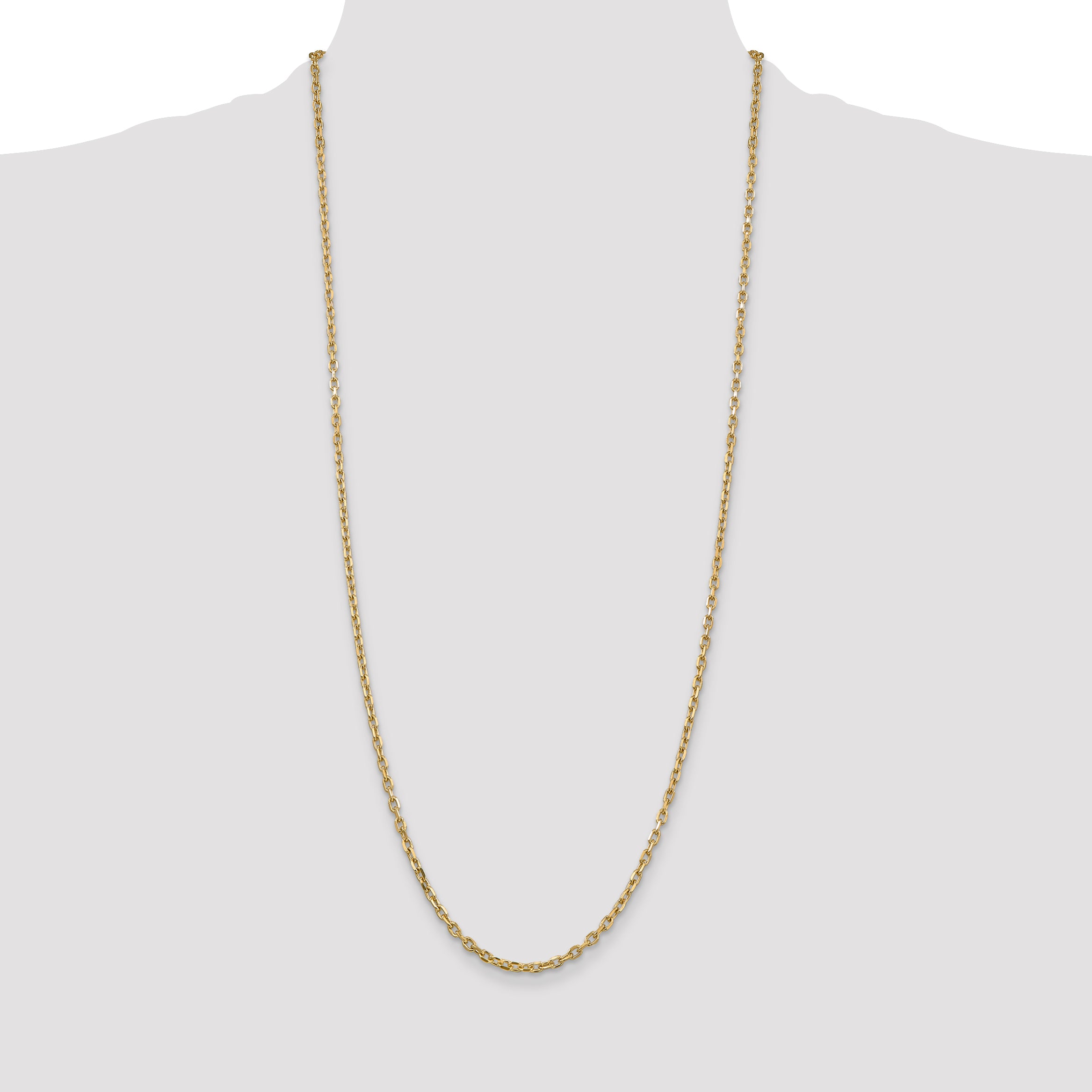 14K Yellow Gold 3mm Diamond-Cut Round Open Link Cable With Lobster Clasp Chain Necklace